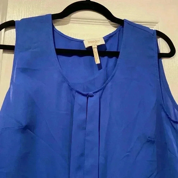 Laundry by Shelli Segal Cobalt Blue Semi Sheer Sleeveless Blouse Pleated Size M - Picture 2 of 10